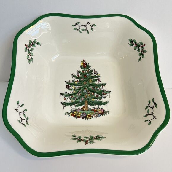 Spode Christmas Tree Square Salad Bowl S3324-V 57 Collectible Holiday Serveware - Picture 1 of 8